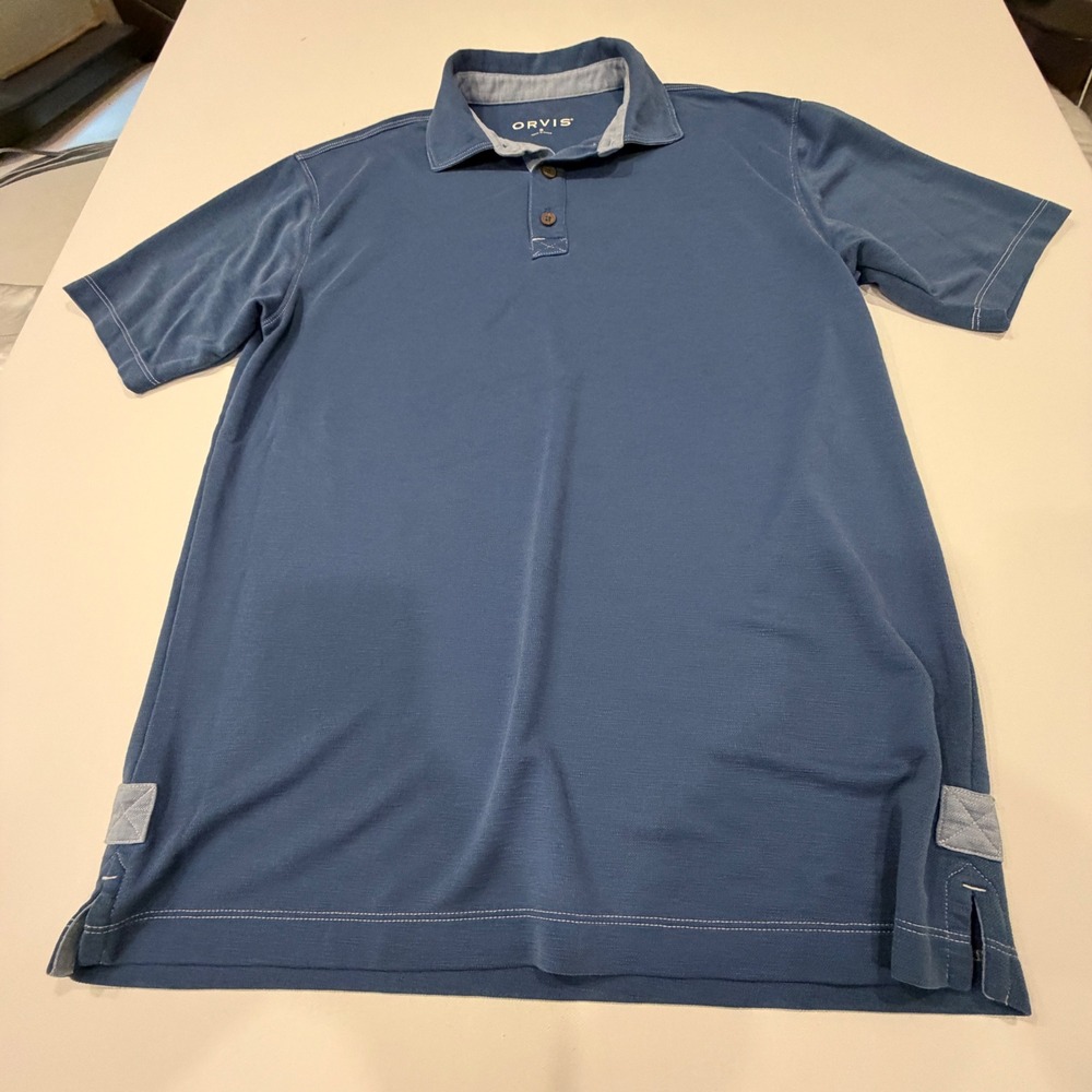 Orvis Men's Small Blue Polo Shirt Washed Cotton Heritage Outdoors Coastal Casual
